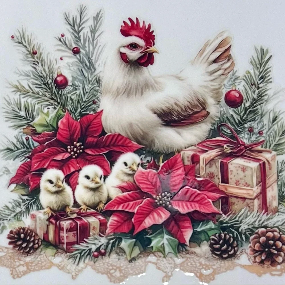 Merry Chicken Christmas SceneHandmade Circle Ornament‎